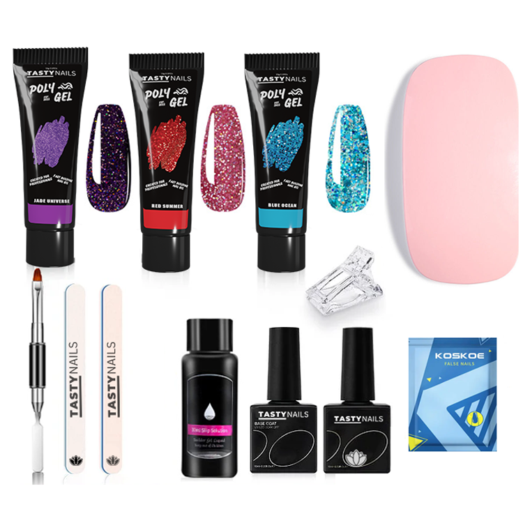 Amazon.com : Poly Gel Nail Kit with UV Lamp, 10 Poly Gel Colors Quick Gel  Nail Extension Set with Rhinestone, Base Top Coat, Slip Solution, Nail  Forms, Complete Poly Nail Gel Starter